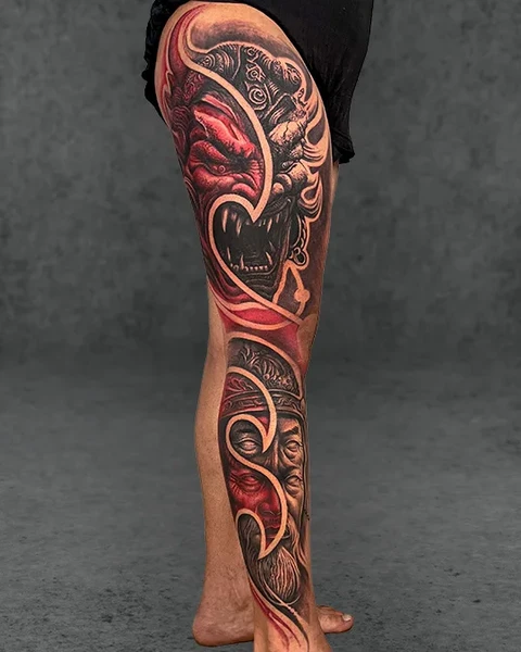 norse mythology leg sleeve tattoo