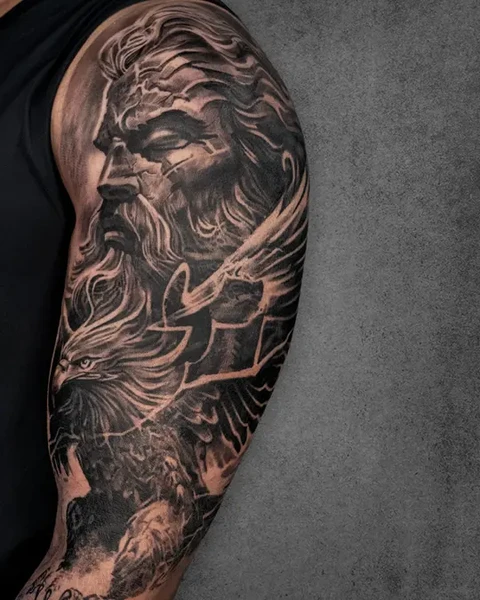 roman god and eagle tattoo