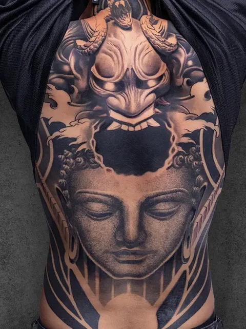 buddha and hannya mask tattoo